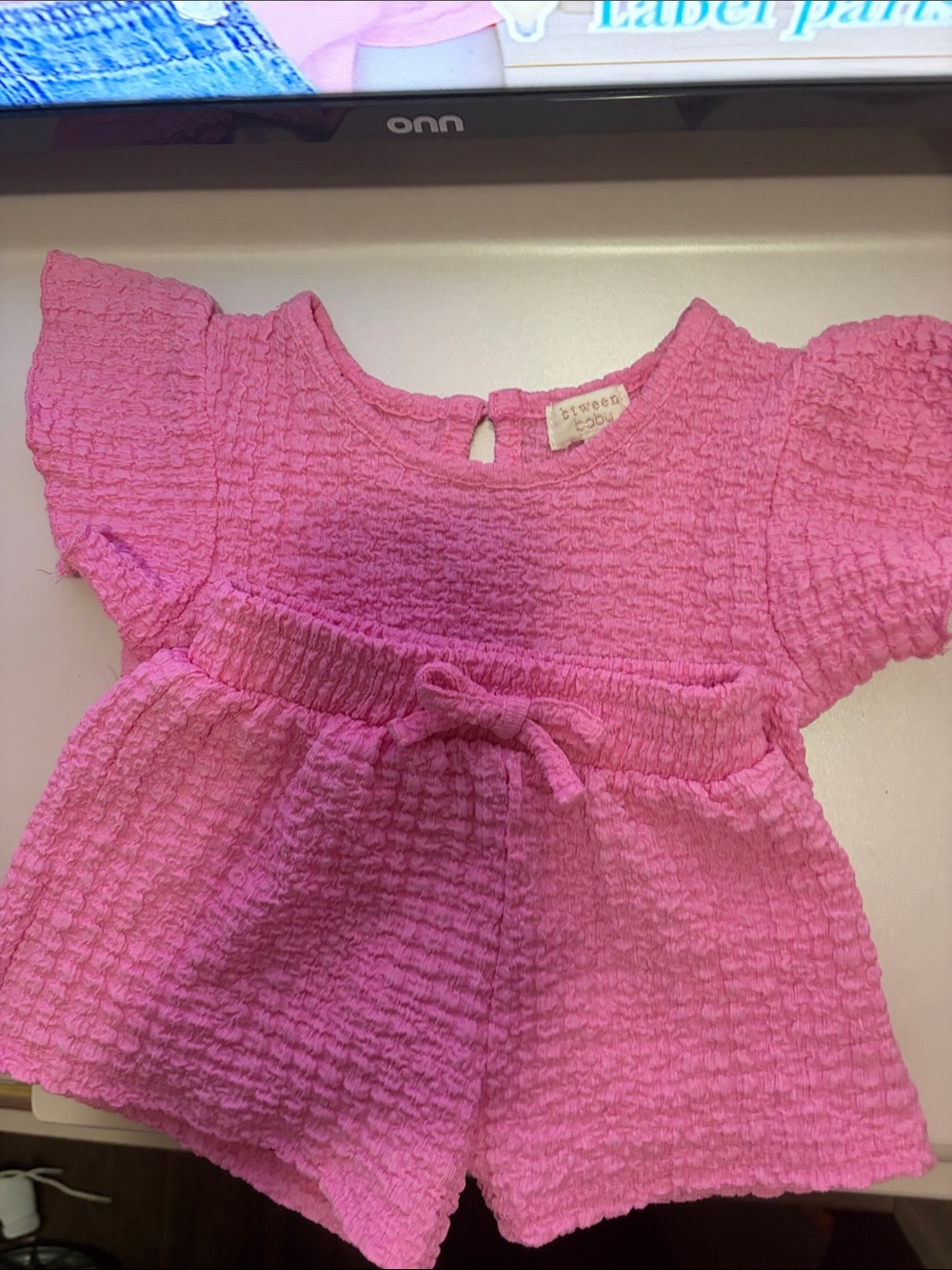 Bright Pink Textured Girls' Two-Piece Top & Shorts Set -